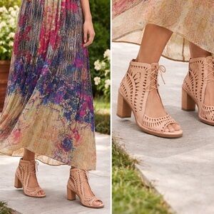 Jeffrey Campbell Lace-Up Cutout Block Heel Sandals - Nude